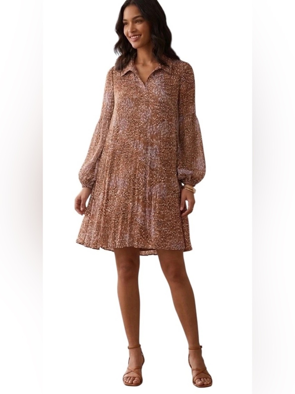 Nine West Georgette Collar Pleated Dress